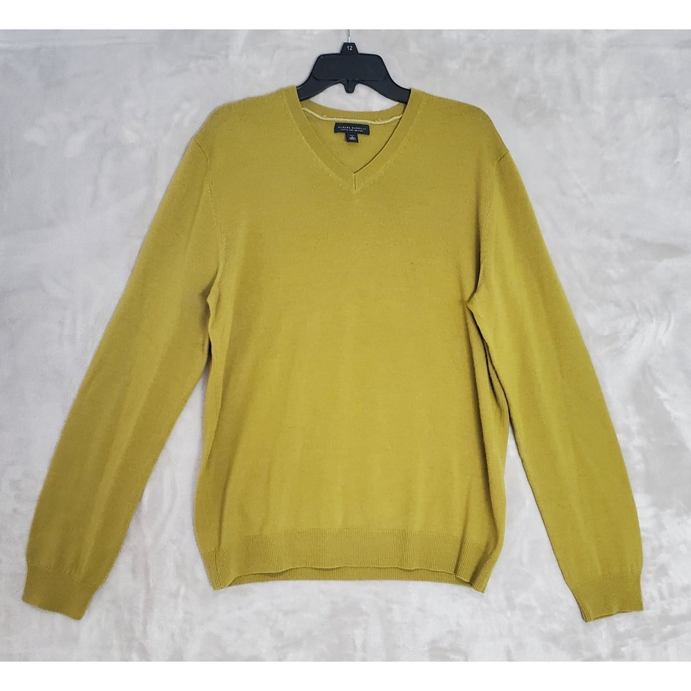 Banana Republic Extra Fine Merino Wool V-Neck Sweater Men's L Green Gold